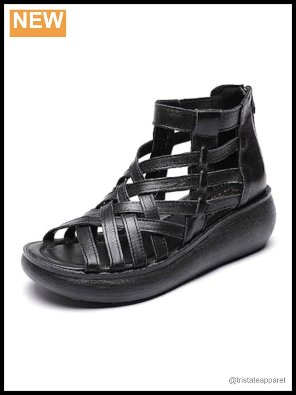 Women's Leather Gladiator Wedge Sandals Platform Open Toe Back Zipper Summer